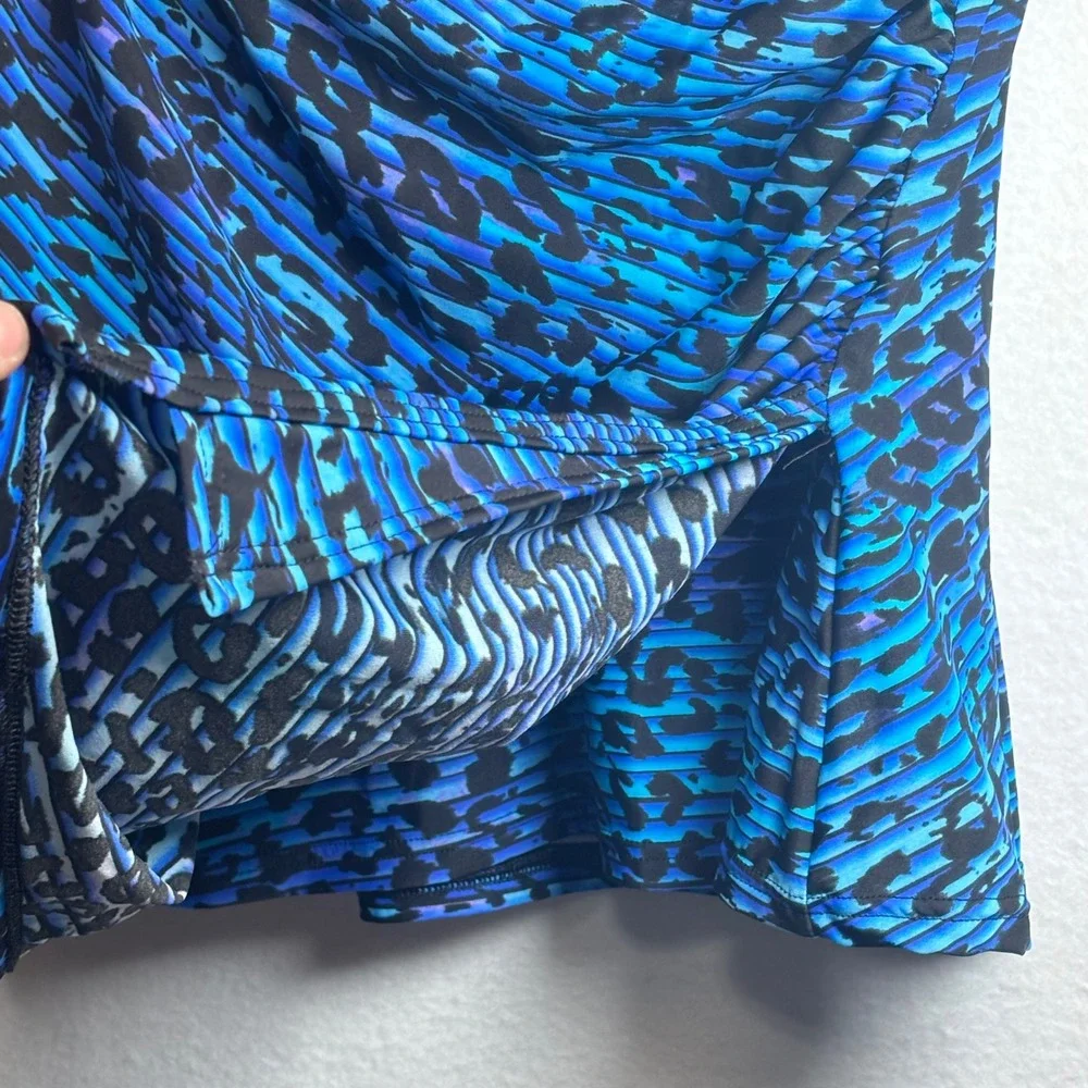 Miraclesuit Tankini Swim Top 18W Blue Leopard Print Surplice Ruched - Picture 7 of 9